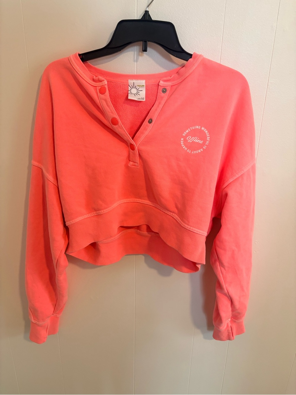 aerie Coral Snap-Front Cropped Sweatshirt